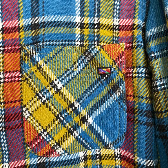 Brooklin Denim Co Heavy Button Up Shirt M/L Rainbow Plaid Fivebrother Cotton - Picture 4 of 10